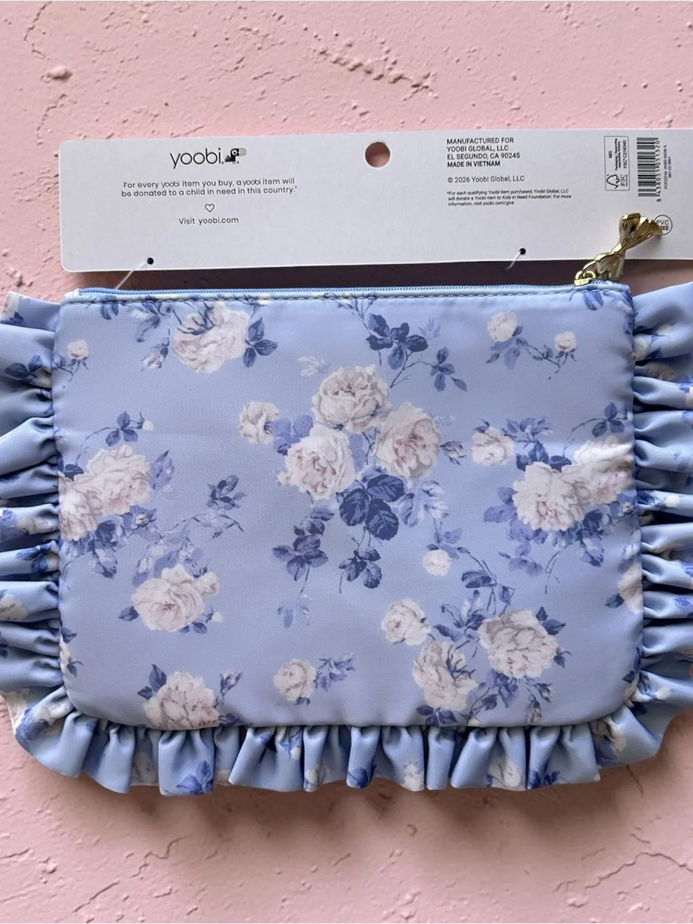 LoveShackFancy Blue Lavender Floral Ruffle Kids Accessory Pouch